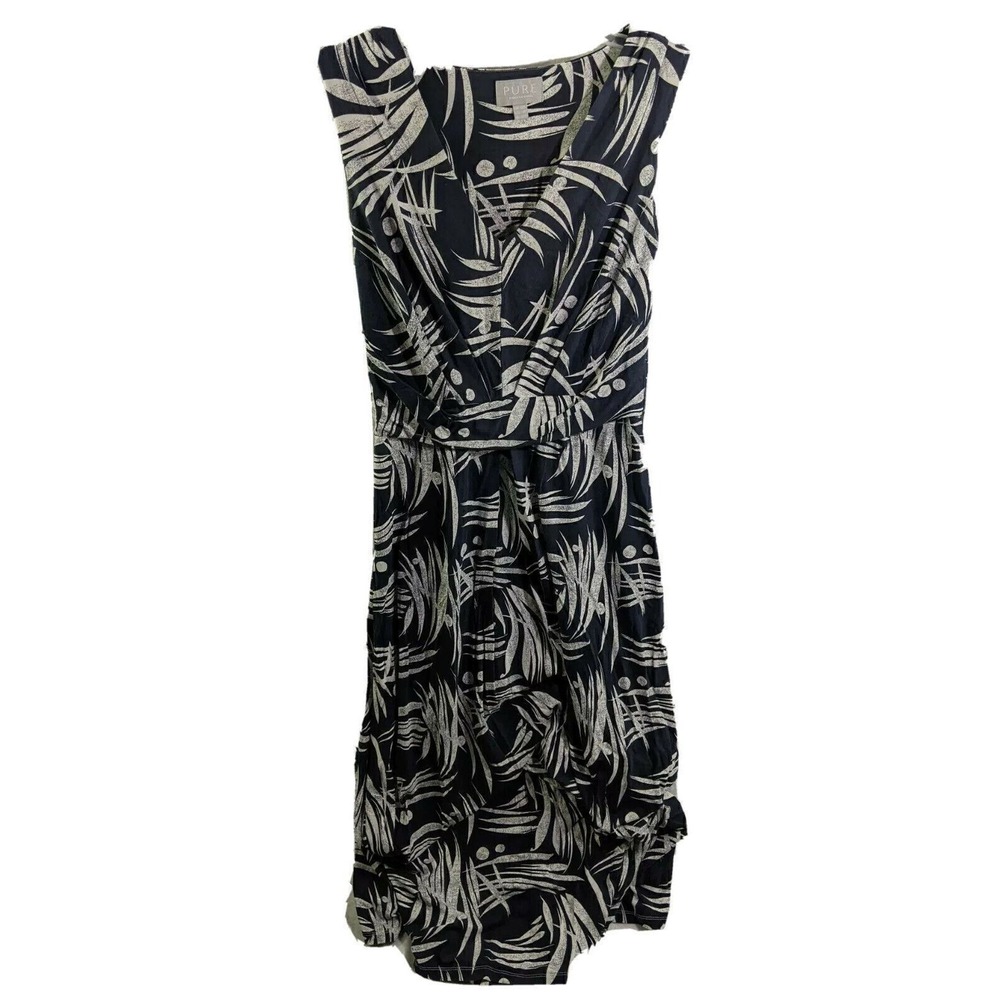 Pure Collection Dress Womens Size 4 4R‎ Sleeveless Maxi Leaf Floral Print Blue